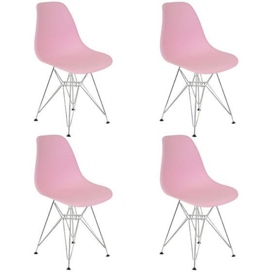 Imagem de Kit 4 Cadeiras Charles Eames Eiffel Base Metal Cromado Rosa