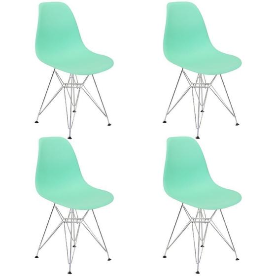 Imagem de Kit 4 Cadeiras Charles Eames Eiffel Base Metal Cromado Verde