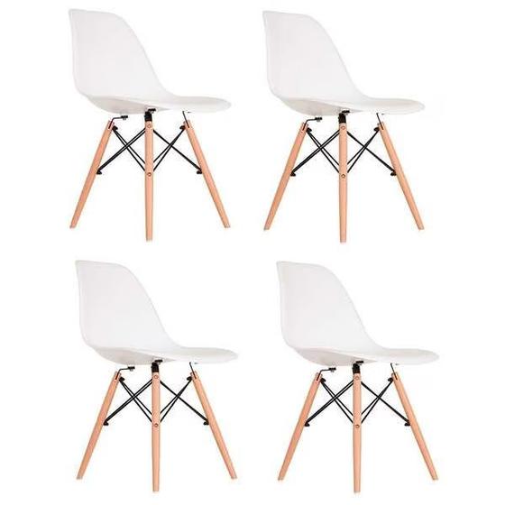 Kit 4 Cadeiras Charles Eames Eiffel Branca Base Madeira Sala Cozinha Jantar Menor preço em Kit 4 Cadeiras Charles Eames Eiffel Branca Base Madeira Sala Cozinha Jantar