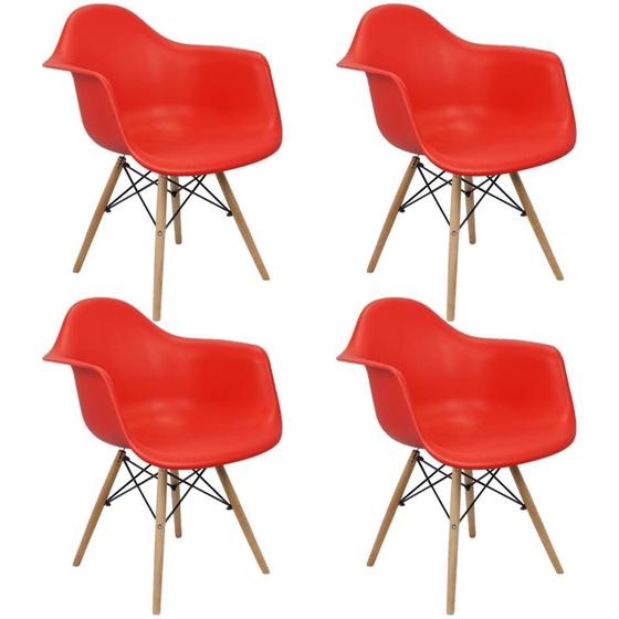 Imagem de Kit 4 Cadeiras Charles Eames Eiffel Com Braço - Vermelha