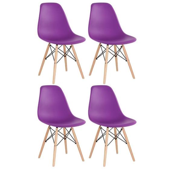 Imagem de Kit 4 Cadeiras Charles Eames Eiffel Dsw Com Pés De Madeira Clara Roxo