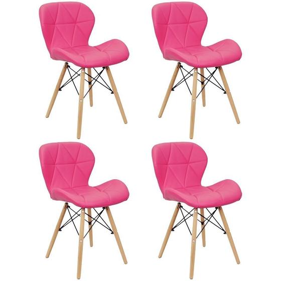 Imagem de Kit 4 Cadeiras Charles Eames Eiffel Slim Wood Estofada Rosa