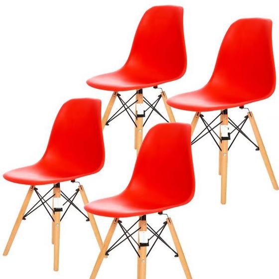 Imagem de Kit 4 Cadeiras Charles Eames Eiffel Vermelha Base Madeira Sala Cozinha Jantar