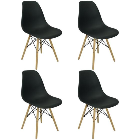 Imagem de Kit 4 Cadeiras Charles Eames Eiffel Wood Design - Preta