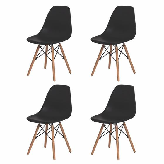 Imagem de Kit 4 Cadeiras Com Encosto Para Mesa De Jantar Cozinha Charles Eames Eiffel Base Madeira Wood Preta