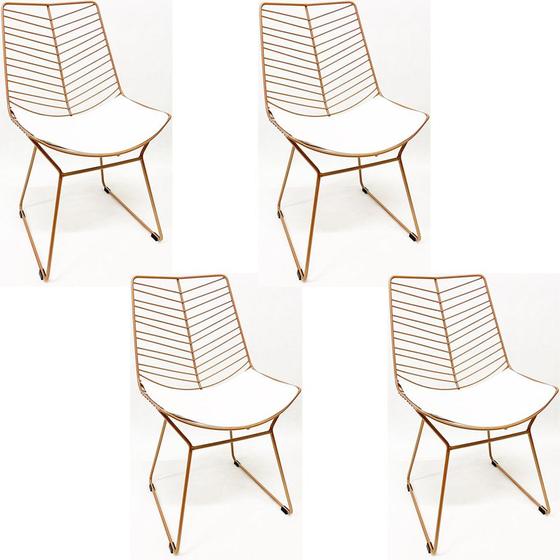 Imagem de Kit 4 Cadeiras Cozinha Bertoia Retrô cor Rosé fosco assento branco - Poltronas do Sul