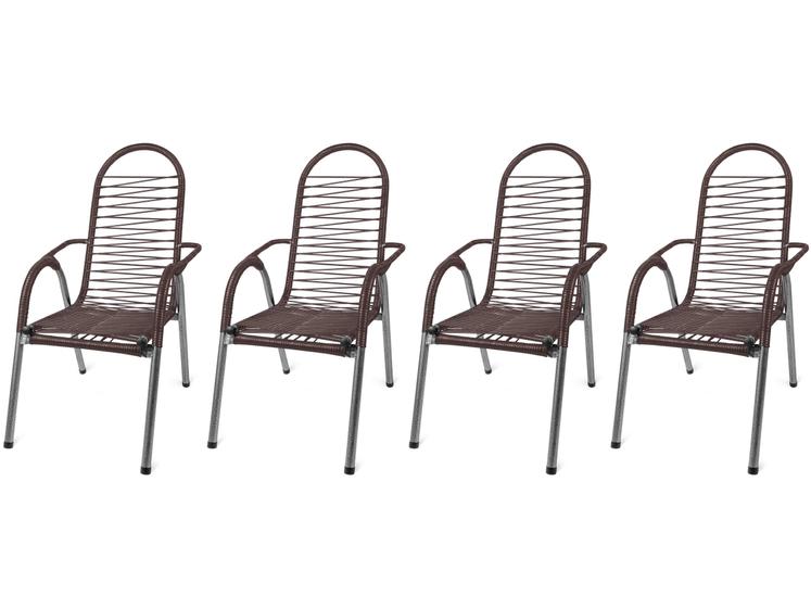 Imagem de Kit 4 Cadeiras De Alpendre Área Cordinha Reforçada Varanda Fio Pvc Sintético Sacada Resistente Externa Espaguete Descanso Ferro Fibra Jardim Prédio