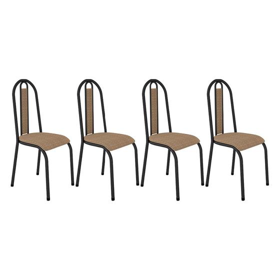 Imagem de Kit 4 Cadeiras de Cozinha Arizona Estampado Rattan Bege Pés de Ferro Preto - Pallazio