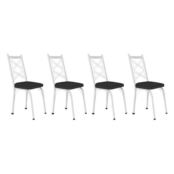 Imagem de Kit 4 Cadeiras de Cozinha Delaware material sintético Preto Pés de Ferro Branco - Pallazio