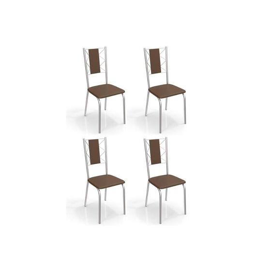 Imagem de Kit 4 Cadeiras de Cozinha Lisboa 4C076  4 Un Cromado/Courano Marrom - Kappesberg