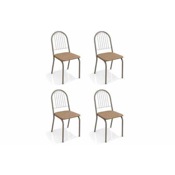 Imagem de Kit 4 Cadeiras de Cozinha Noruega 4C077  4 Un Níquel/Linho Capuccino - Kappesberg