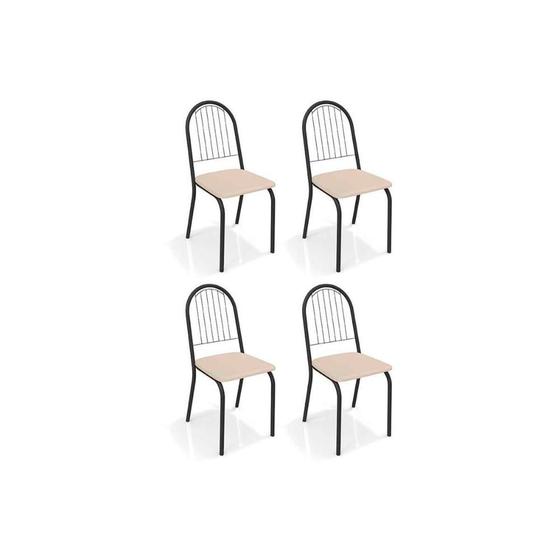 Imagem de Kit 4 Cadeiras de Cozinha Noruega 4C077PRF  4 Un Preto Fosco/Courano Nude - Kappesberg