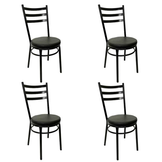 Imagem de Kit 4 Cadeiras de Cozinha Redonda com Reforço Preta Assento Grosso Preto