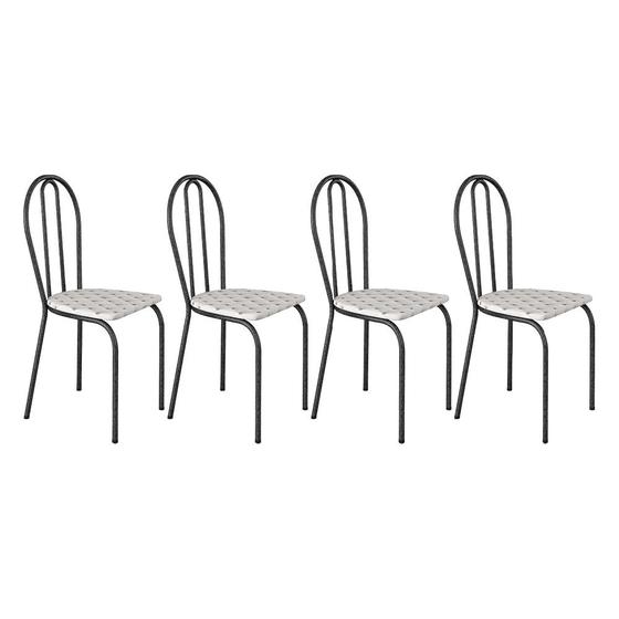 Imagem de Kit 4 Cadeiras de Cozinha Texas Estampado Capitonê Pés de Ferro Cromo Preto - Pallazio