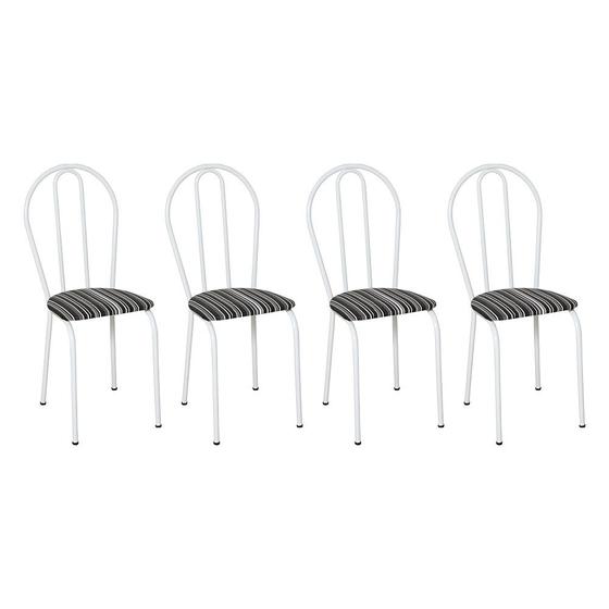 Imagem de Kit 4 Cadeiras de Cozinha Texas Estampado Listrado Pés de Ferro Branco - Pallazio