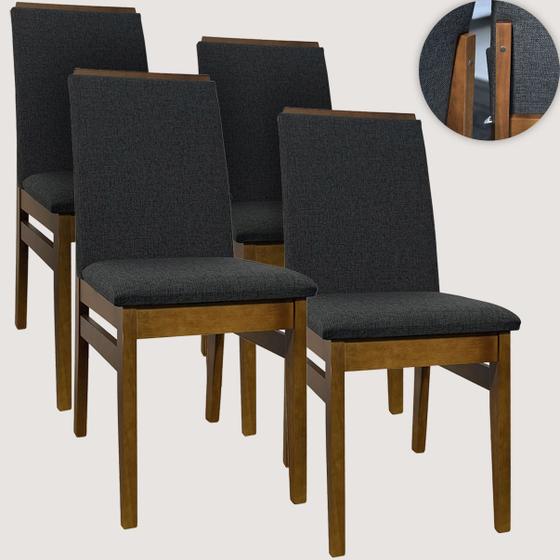 Imagem de Kit 4 Cadeiras de Jantar Cozinha Estofada Tecido Linho Base Madeira Eucalipto Maciça Modelo Veneza