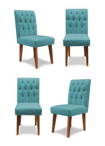Imagem de Kit 4 Cadeiras De Jantar Decorativa Gabi Suede Azul Turquesa