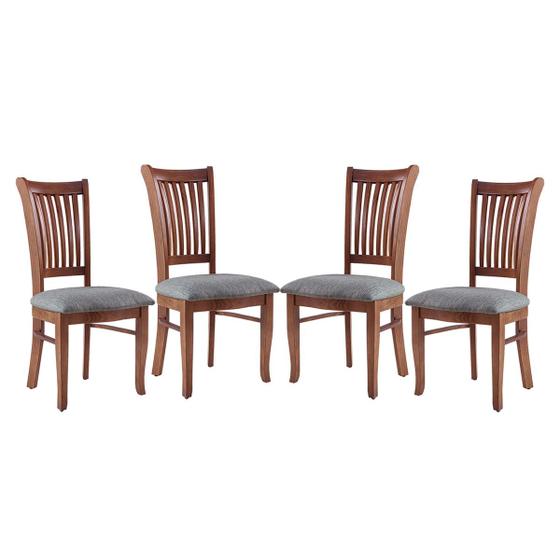Imagem de Kit 4 Cadeiras de Jantar Estofada 47 x 102 Cm Anthurium Madeira Imbuia Linho Cinza L55 - RMI