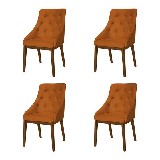 Imagem de Kit 4 Cadeiras de Jantar Estofada Elisa Anatômica Capitonê Veludo Terracota Madeira Maciça Imbuia