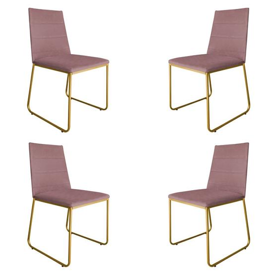 Imagem de Kit 4 Cadeiras de Jantar Estofada Lille Base Gold Veludo Rosê - Montanaris Decor