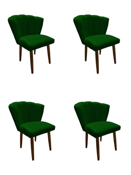 Imagem de Kit 4 Cadeiras de Jantar Estofada Pétala Tecido Suede Verde Pés Palito Kimi Decor