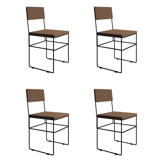 Imagem de Kit 4 Cadeiras de Jantar Estofadas Veludo Marrom Aço Preto Vitoria