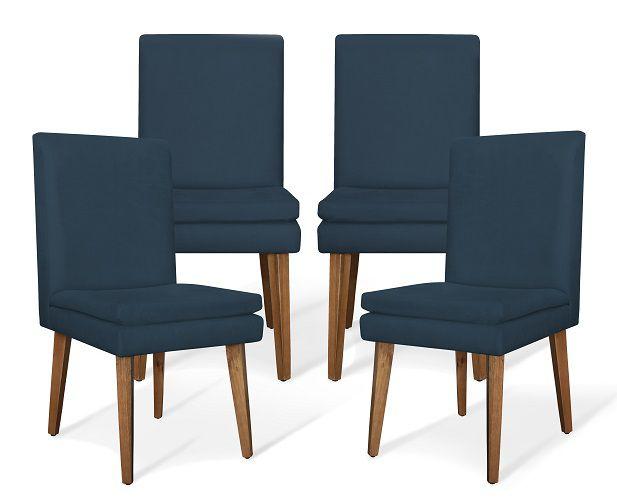 Imagem de Kit 4 Cadeiras de Jantar Jade Suede Azul Marinho - Meu Lar Decorações