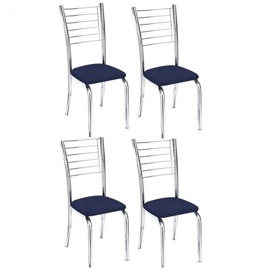 Imagem de Kit 4 Cadeiras de Jantar Lara cromada para cozinha Assento material sintético Azul Marinho - Aurora Line
