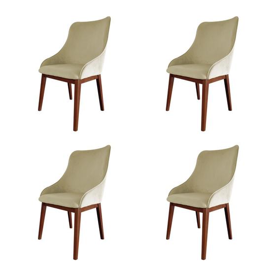 Imagem de Kit 4 Cadeiras de Jantar Luxo Estofada Elisa Anatômica Veludo Bege Base Madeira Maciça Imbuia