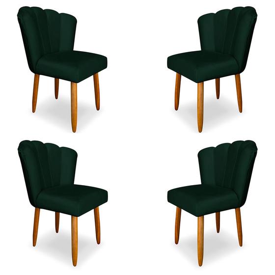 Imagem de Kit 4 Cadeiras de Jantar Pétala Estofada Pés Palito Veludo Verde - Montanaris Decor