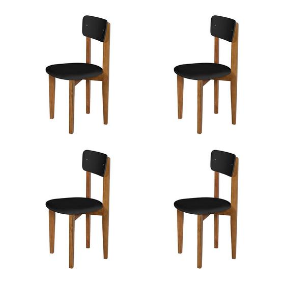 Imagem de Kit 4 Cadeiras de Restaurante Elisa em Madeira Maciça Assento Suede Preto