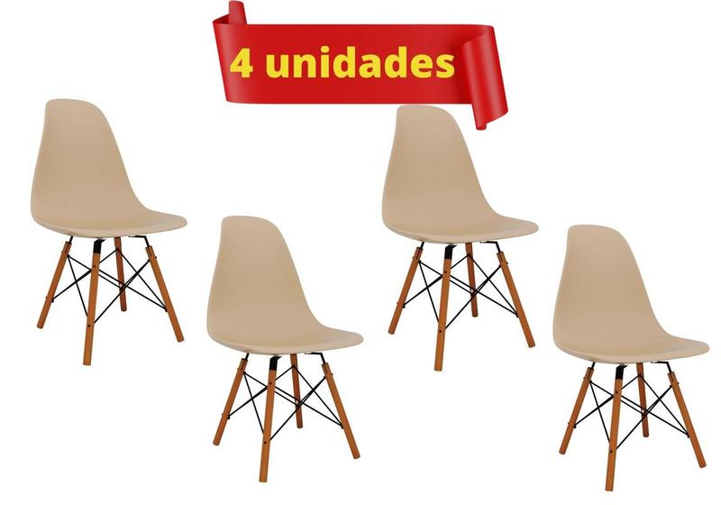 Imagem de Kit 4 Cadeiras Decorativas Eiffel Charles Eames Fendi com Pés de Madeira