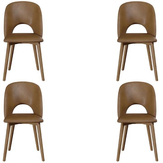 Imagem de Kit 4 Cadeiras Decorativas Sala de Jantar Madeira Maciça Hadassa PU Marrom/Nogueira G13 - Gran Belo