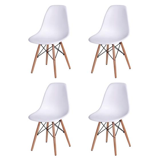 Imagem de Kit 4 Cadeiras Dkr Design Base Madeira Assento Branco