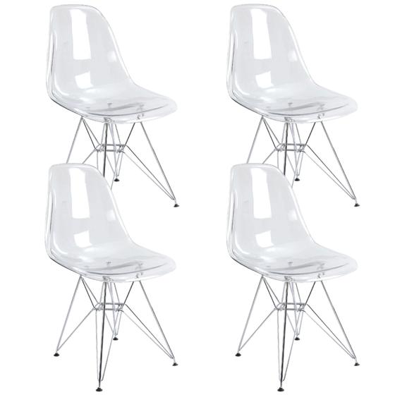 Imagem de Kit 4 Cadeiras Eames Cristal Transparente Eiffel Base Metal Cromado