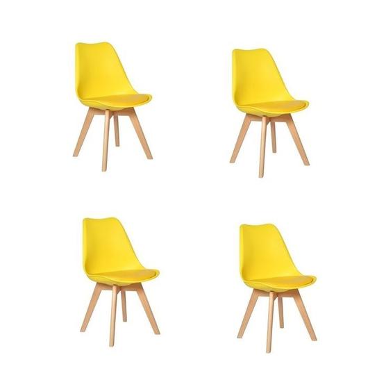 Imagem de Kit 4 cadeiras eames leda base madeira sem braço amarelo