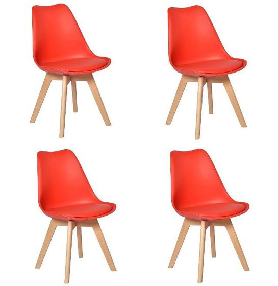 Imagem de Kit 4 cadeiras eames leda base madeira sem braço vermelho