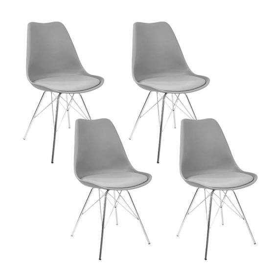 Imagem de Kit 4 Cadeiras Eames Leda Estofada Cinza Tower Cromado