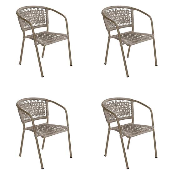 Imagem de Kit 4 Cadeiras em Corda Náutica Rami e Alumínio Champagne Grécia para Área Externa 