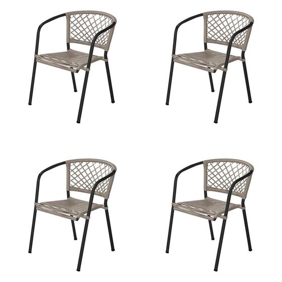 Imagem de Kit 4 Cadeiras em Corda Náutica Rami e Alumínio Preto Florence para Área Externa 