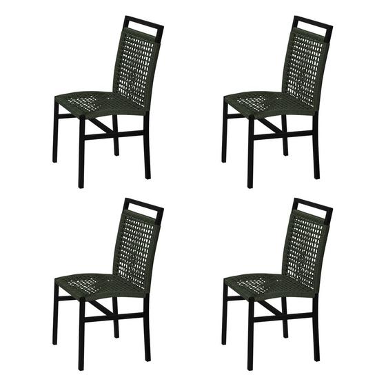Imagem de Kit 4 Cadeiras em Corda Náutica Verde e Alumínio Preto Liza para Área Externa 