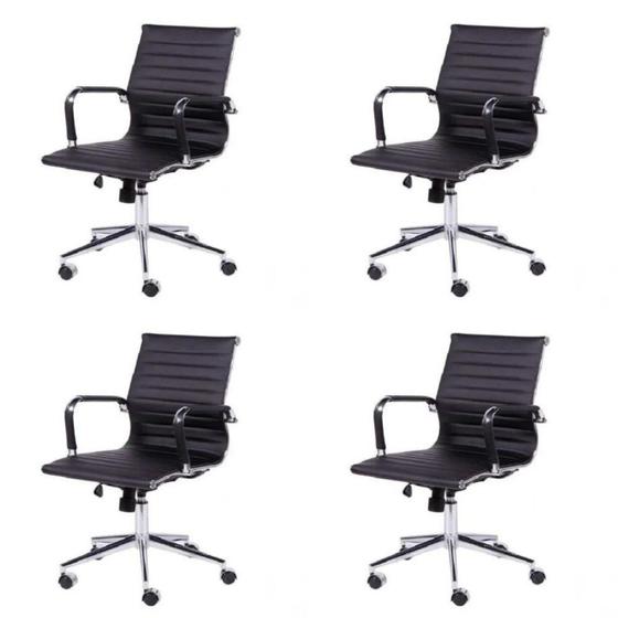 Imagem de Kit 4 Cadeiras Escritório Diretor Esteirinha Rodízio Relax material sintético 3301