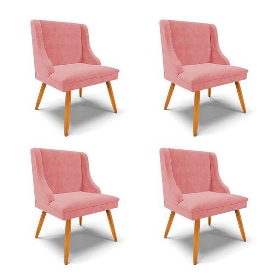Imagem de Kit 4 Cadeiras Estofadas para Sala de Jantar Pés Palito Lia Suede Rosê - Ibiza