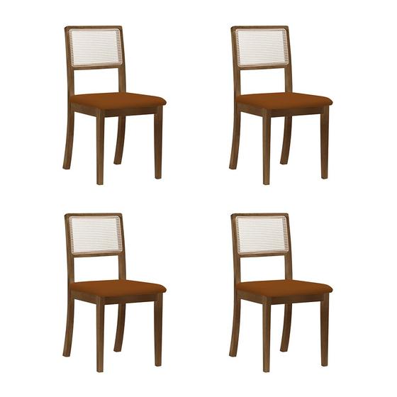 Imagem de Kit 4 Cadeiras Estofadas Tecido Veludo Terracota Encosto em Tela Sextavada Rubi Madeira Maciça Imbui