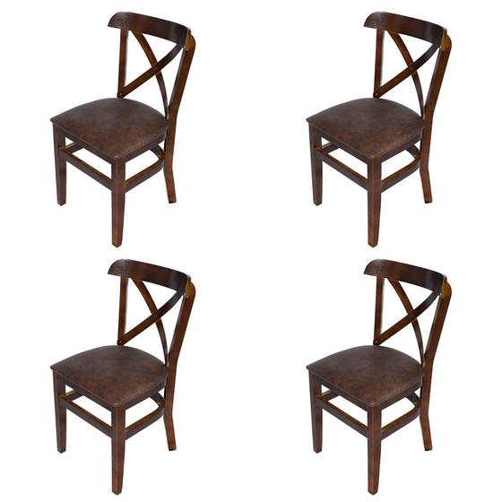 Imagem de Kit 4 Cadeiras Fixas Merlim Imbuia em Madeira Maciça Estofadas Marrom para Área Gourmet 