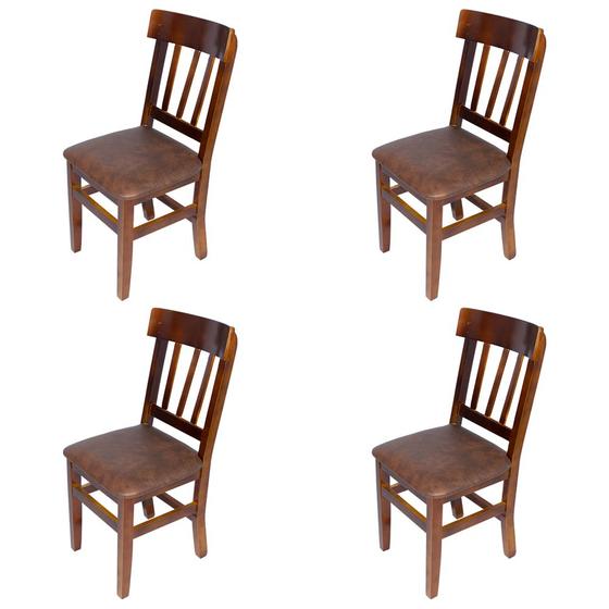 Imagem de Kit 4 Cadeiras Fixas Mineira Imbuia em Madeira Maciça Estofadas Marrom para Área Gourmet 