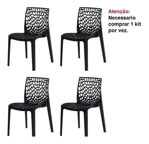 Kit 4 Cadeiras Gruvyer Para Sala Quintal Varanda Cor Preta Menor preço em Kit 4 Cadeiras Gruvyer Para Sala Quintal Varanda Cor Preta