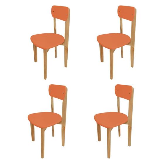 Imagem de Kit 4 Cadeiras Infantil para Restaurante Colorê Assento Laranja Pés em Madeira Maciça Natural
