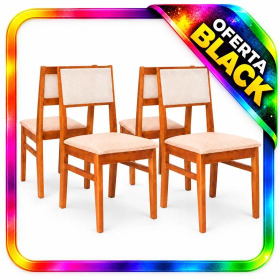 Kit 4 Cadeiras Jantar Cozinha Estofadas Madeira Encosto Palha Indiana Boho Tecido Linho Montadas