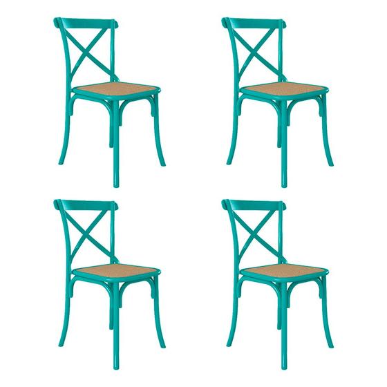 Imagem de Kit 4 Cadeiras Jantar Cross Katrina X Azul Turquesa Assento Bege Aço 